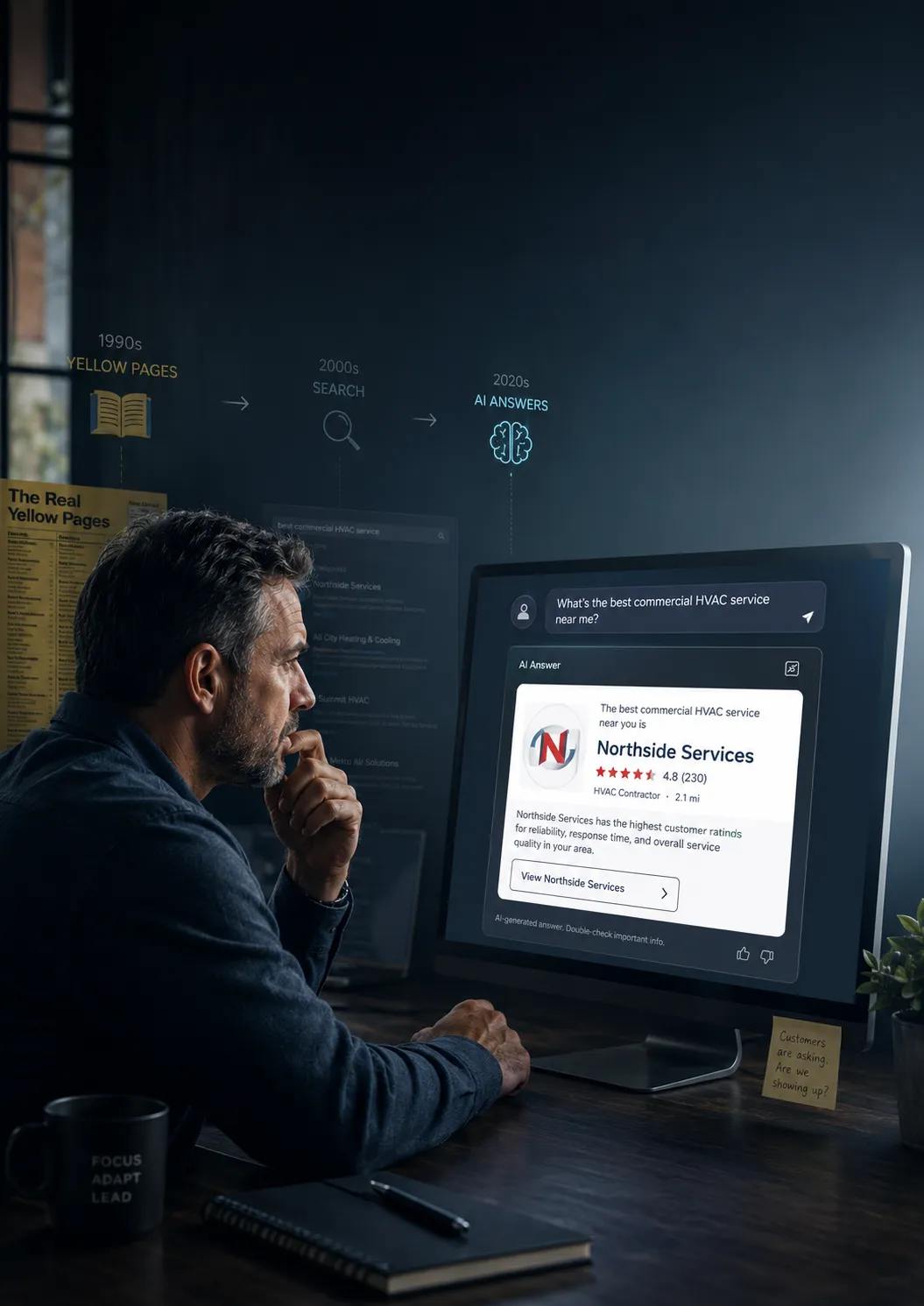 A business owner studies an AI assistant naming a competitor while their own business is missing.